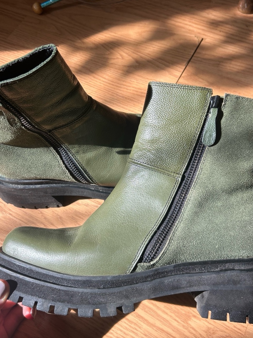 Olive Green Side-Zip Chunky Lug Ankle Boots